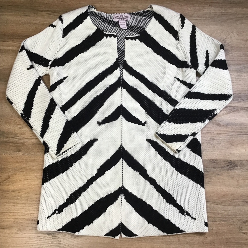 OLIVER by Oscio Sweater Cardigan Long Zebra Stripe Soft White Black M